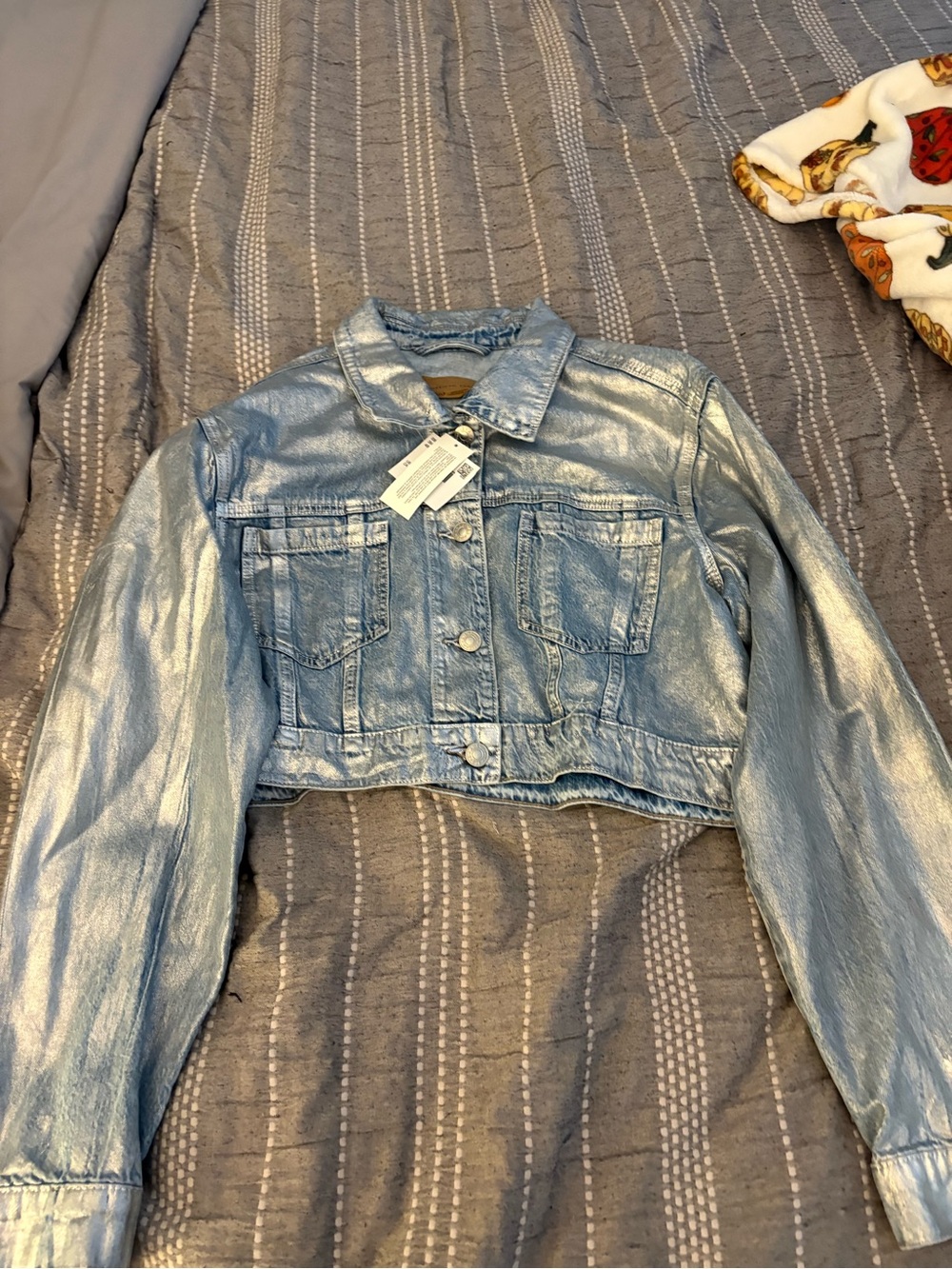 American Eagle Outfitters Metallic Silver Cropped Jean Jacket